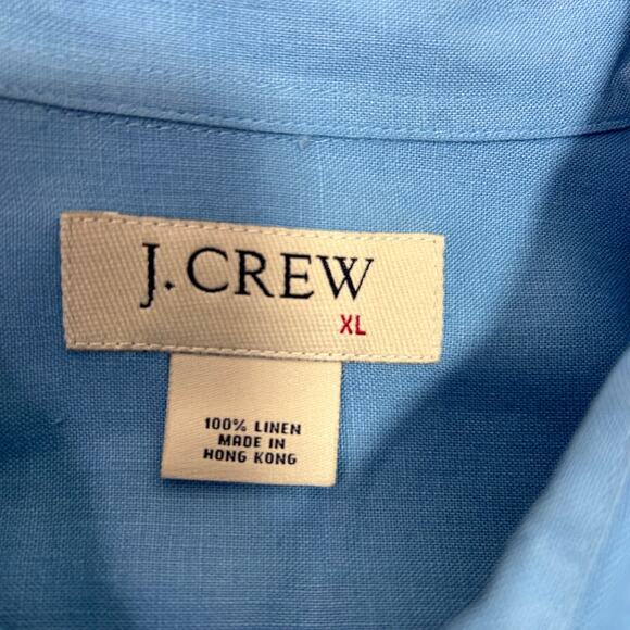 J Crew Mens 100% Linen Blue Button Down Shirt Short Sleeve Size XL Vacation Golf - Picture 9 of 9
